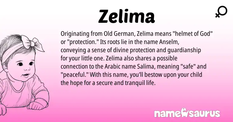 Infographic about Zelima name meaning, Zelima is a name from Old German, Arabic origin(s).