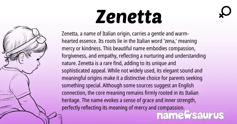 Infographic about Zenetta name meaning, Zenetta is a name from Italian origin(s).