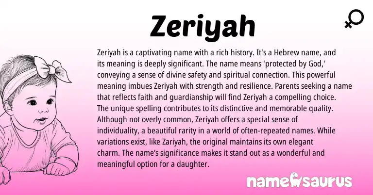 Infographic about Zeriyah name meaning, Zeriyah is a name from Hebrew origin(s).