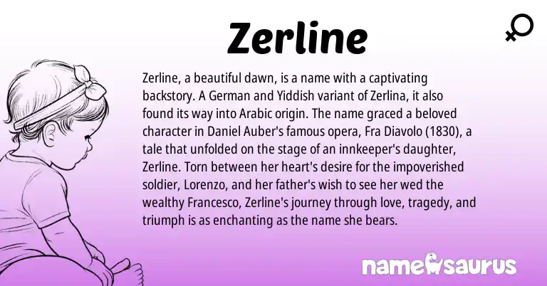 Infographic about Zerline name meaning, Zerline is a name from German, Yiddish, Arabic origin(s).
