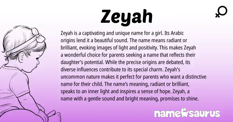 Infographic about Zeyah name meaning, Zeyah is a name from Arabic origin(s).