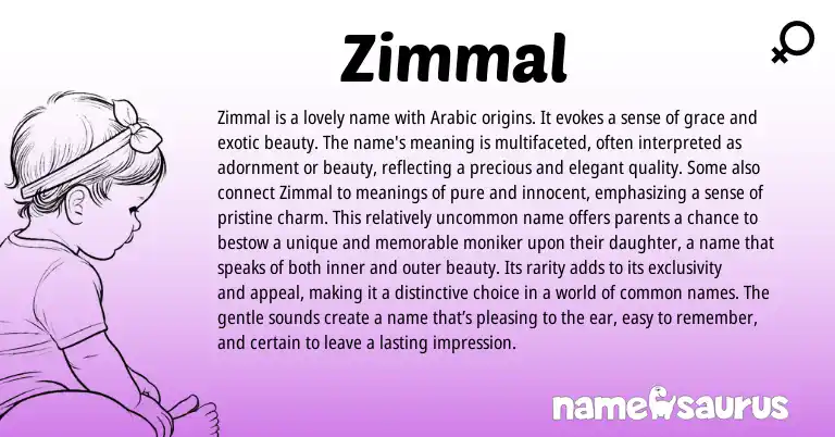 Infographic about Zimmal name meaning, Zimmal is a name from Arabic origin(s).