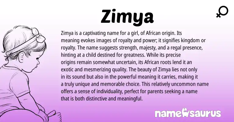 Infographic about Zimya name meaning, Zimya is a name from African origin(s).