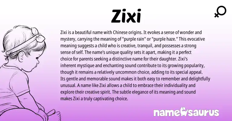 Infographic about Zixi name meaning, Zixi is a name from Chinese origin(s).