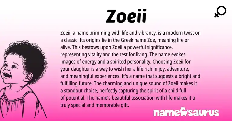 Infographic about Zoeii name meaning, Zoeii is a name from Greek origin(s).