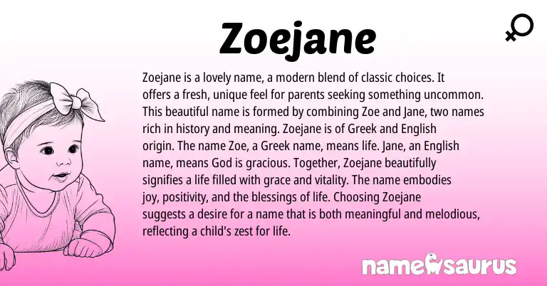 Infographic about Zoejane name meaning, Zoejane is a name from Greek origin(s).