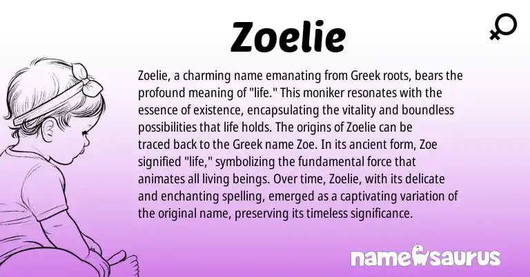 Infographic about Zoelie name meaning, Zoelie is a name from Greek origin(s).