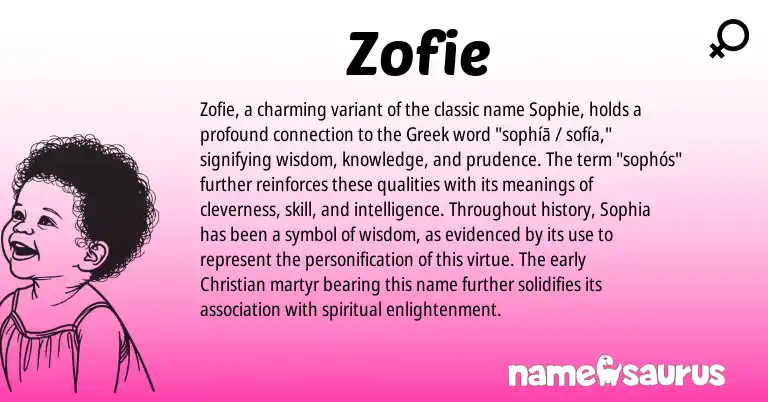 Infographic about Zofie name meaning, Zofie is a name from Greek origin(s).