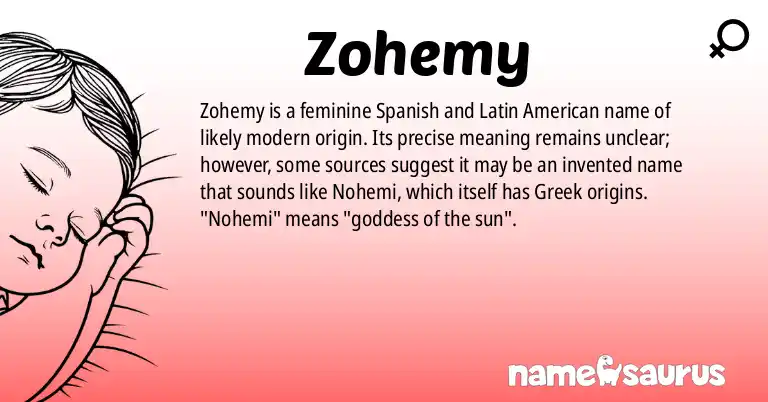 Infographic about Zohemy name meaning, Zohemy is a name from Spanish (Latin American), Central American origin(s).