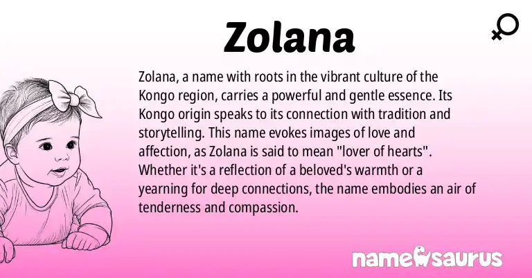 Infographic about Zolana name meaning, Zolana is a name from Kongo origin(s).