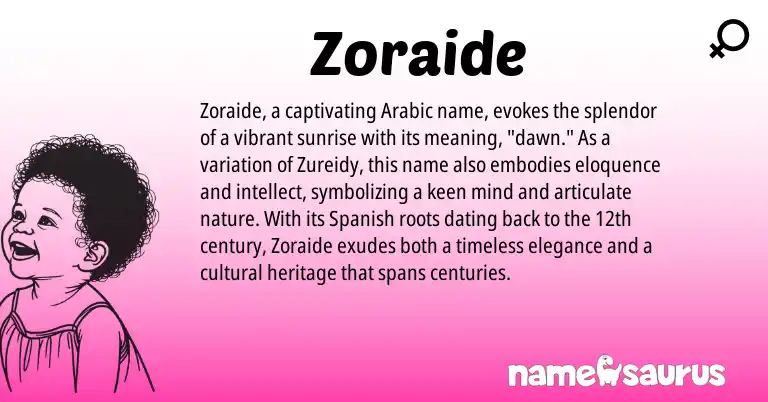 Infographic about Zoraide name meaning, Zoraide is a name from Spanish, Arabic origin(s).