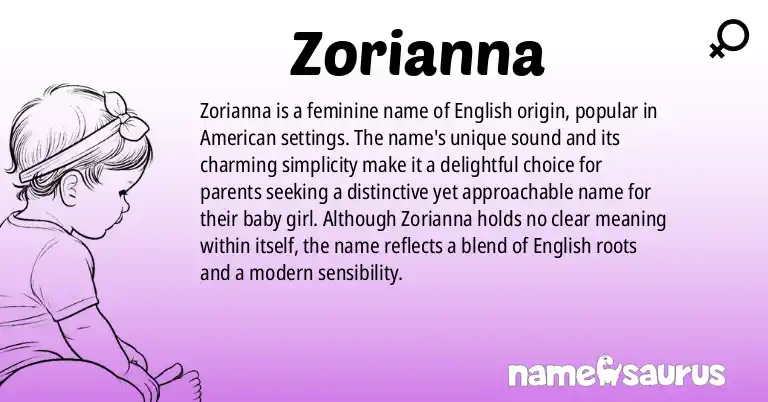 Infographic about Zorianna name meaning, Zorianna is a name from English (American) origin(s).