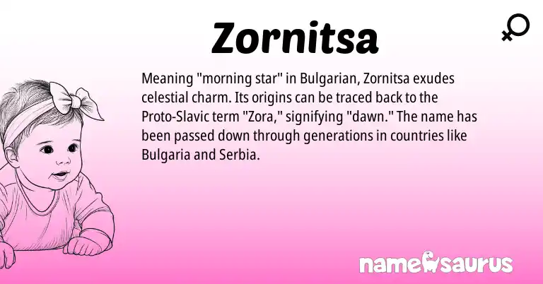 Infographic about Zornitsa name meaning, Zornitsa is a name from Bulgarian, Slavic origin(s).