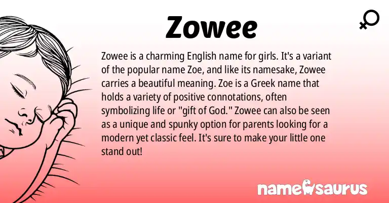 Infographic about Zowee name meaning, Zowee is a name from English origin(s).