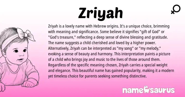 Infographic about Zriyah name meaning, Zriyah is a name from Hebrew origin(s).