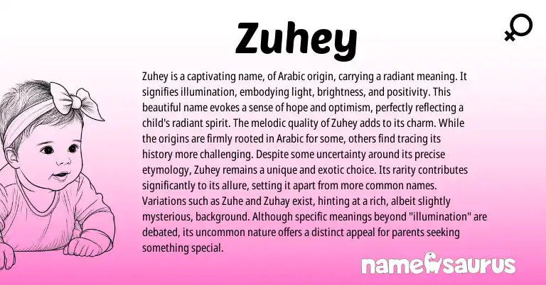Infographic about Zuhey name meaning, Zuhey is a name from Arabic origin(s).