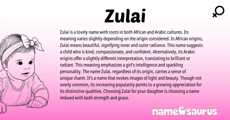 Infographic about Zulai name meaning, Zulai is a name from African origin(s).