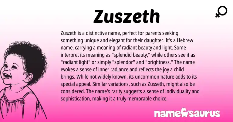 Infographic about Zuszeth name meaning, Zuszeth is a name from Hebrew origin(s).