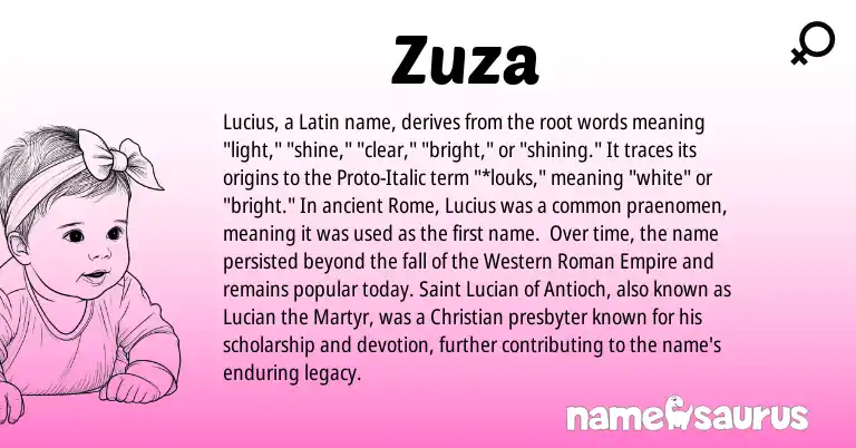 Infographic about Zuza name meaning, Zuza is a name from Roman, Latin origin(s).