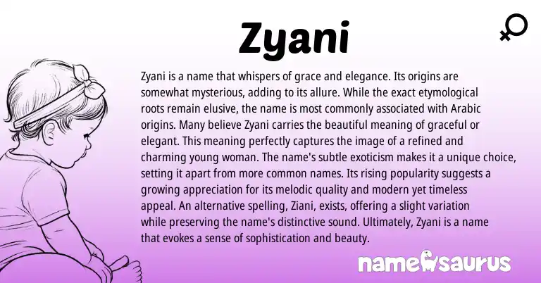 Infographic about Zyani name meaning, Zyani is a name from Arabic origin(s).