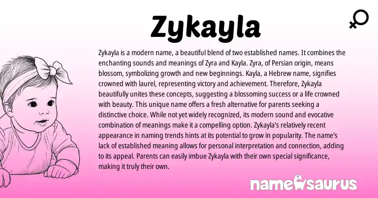 Infographic about Zykayla name meaning, Zykayla is a name from Persian, Hebrew, American origin(s).