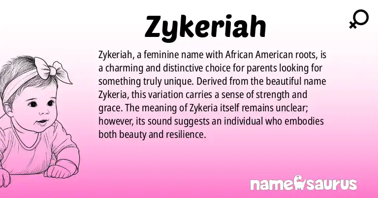 Infographic about Zykeriah name meaning, Zykeriah is a name from African American origin(s).