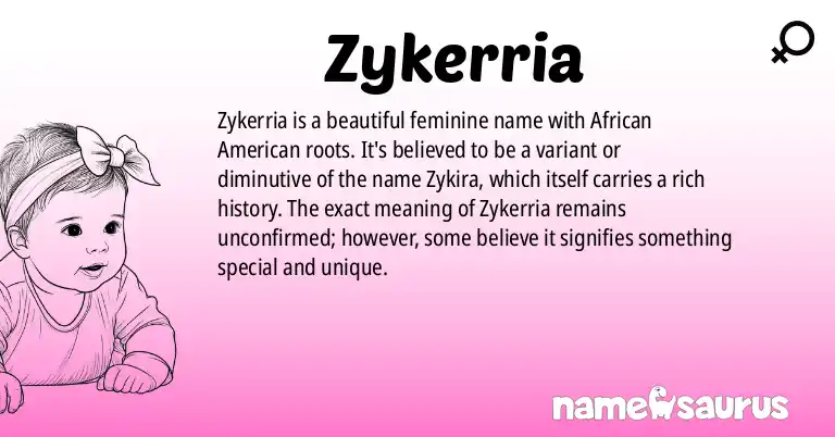 Infographic about Zykerria name meaning, Zykerria is a name from African American origin(s).