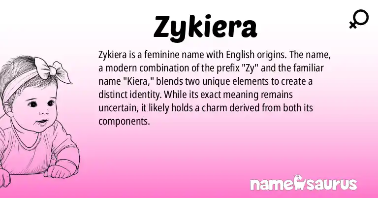 Infographic about Zykiera name meaning, Zykiera is a name from English origin(s).