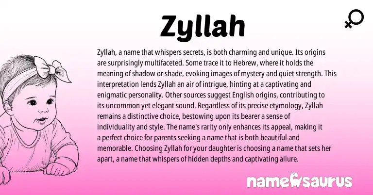 Infographic about Zyllah name meaning, Zyllah is a name from Hebrew origin(s).