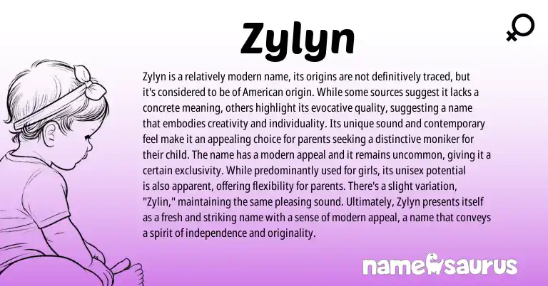 Infographic about Zylyn name meaning, Zylyn is a name from American origin(s).
