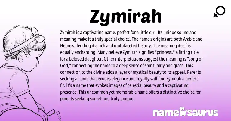 Infographic about Zymirah name meaning, Zymirah is a name from Hebrew, Arabic origin(s).