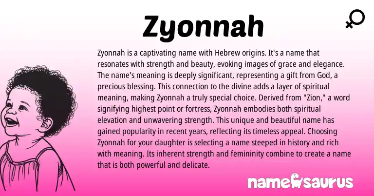 Infographic about Zyonnah name meaning, Zyonnah is a name from Hebrew origin(s).