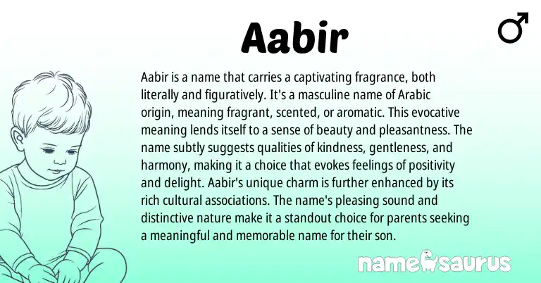 Infographic about Aabir name meaning, Aabir is a name from Arabic origin(s).