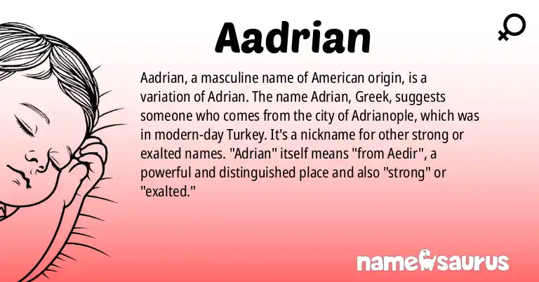 Infographic about Aadrian name meaning, Aadrian is a name from American origin(s).