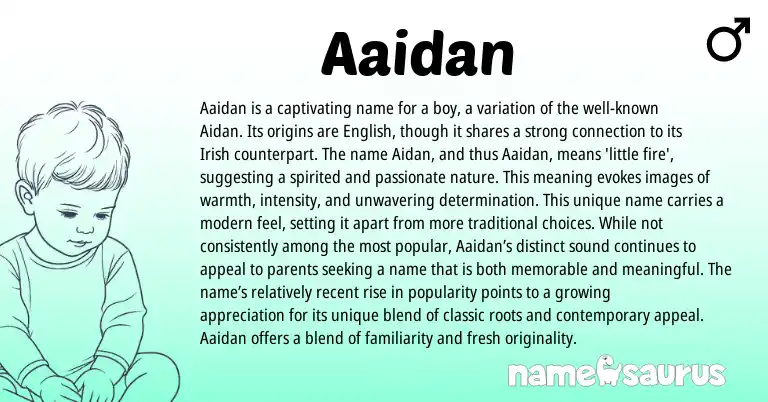 Infographic about Aaidan name meaning, Aaidan is a name from Irish origin(s).