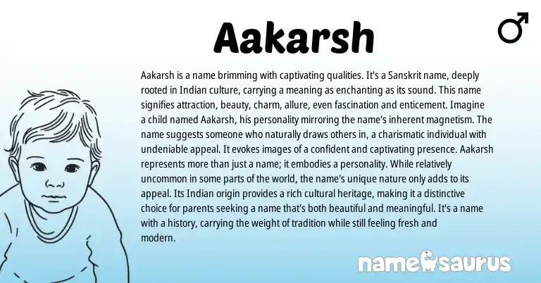 Infographic about Aakarsh name meaning, Aakarsh is a name from Indian, Sanskrit origin(s).