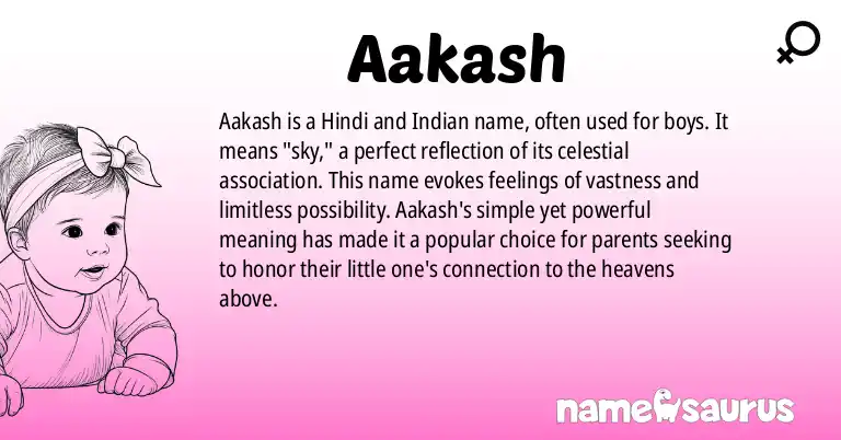 Infographic about Aakash name meaning, Aakash is a name from Hindi, Indian origin(s).