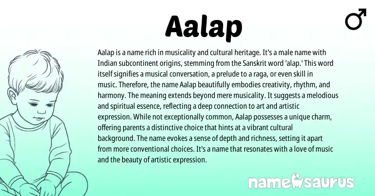 Infographic about Aalap name meaning, Aalap is a name from Indian, Sanskrit origin(s).