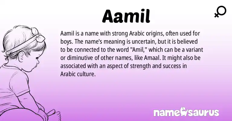 Infographic about Aamil name meaning, Aamil is a name from Arabic origin(s).