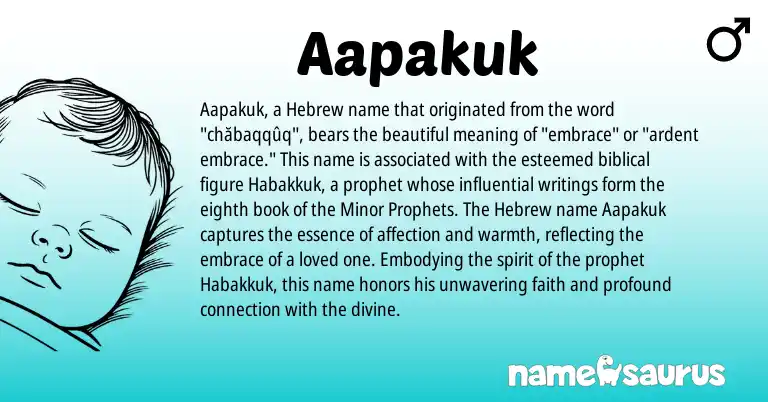 Infographic about Aapakuk name meaning, Aapakuk is a name from Hebrew origin(s).