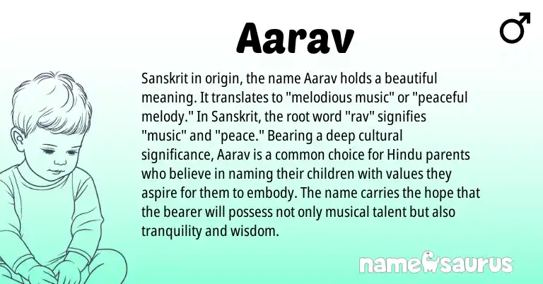Infographic about Aarav name meaning, Aarav is a name from Sanskrit, Hindu origin(s).