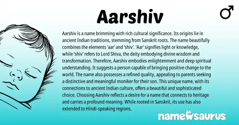 Infographic about Aarshiv name meaning, Aarshiv is a name from Indian, Sanskrit origin(s).