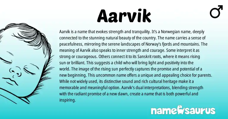 Infographic about Aarvik name meaning, Aarvik is a name from Norwegian, Sanskrit origin(s).