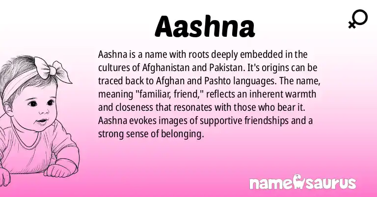 Infographic about Aashna name meaning, Aashna is a name from Afghan, Pashto origin(s).