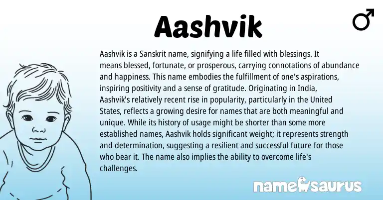Infographic about Aashvik name meaning, Aashvik is a name from Sanskrit, Hindi origin(s).
