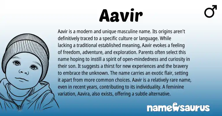 Infographic about Aavir name meaning, Aavir is a name from Indian origin(s).