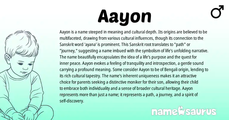 Infographic about Aayon name meaning, Aayon is a name from Bengali, Sanskrit origin(s).