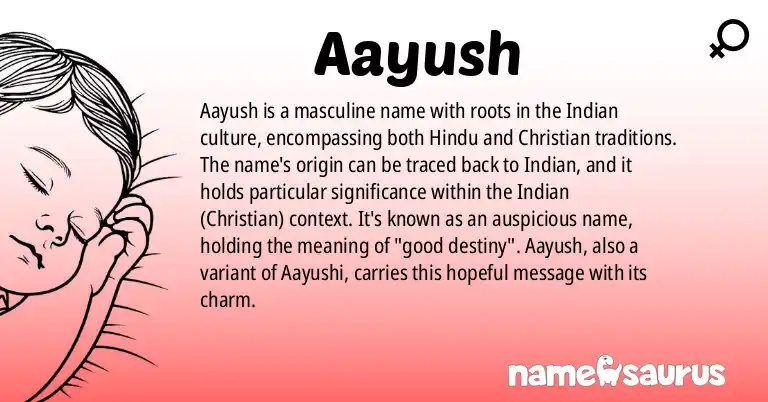 Infographic about Aayush name meaning, Aayush is a name from Indian, Indian (Christian) origin(s).