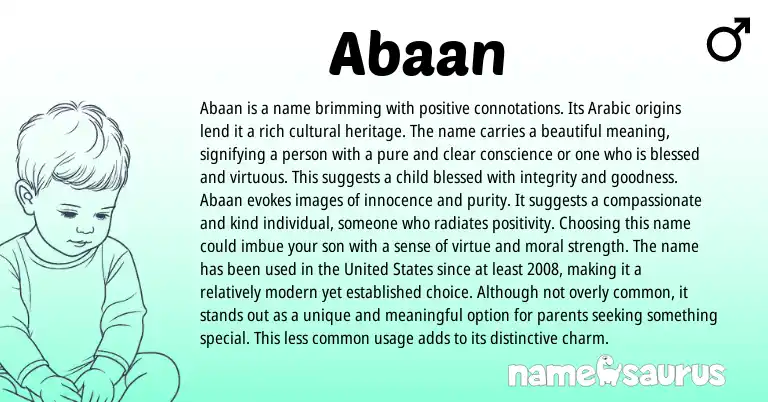 Infographic about Abaan name meaning, Abaan is a name from Arabic, Persian origin(s).