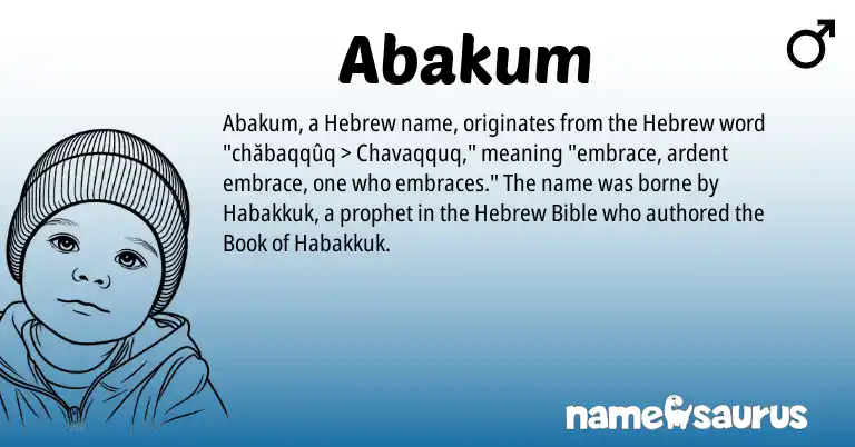 Infographic about Abakum name meaning, Abakum is a name from Hebrew origin(s).